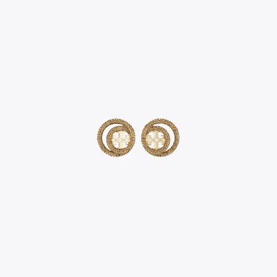 Tory Burch Miller Pavé Double Ring Stud In Black