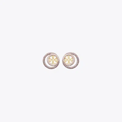 Tory Burch Miller Pavé Double Ring Stud In Tory Gold/violet