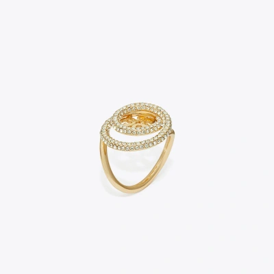 Tory Burch Miller Pavé Double Ring In Tory Gold/crystal