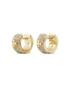 Tory Burch Miller Pave Double T Huggie Hoop Earrings In Gold