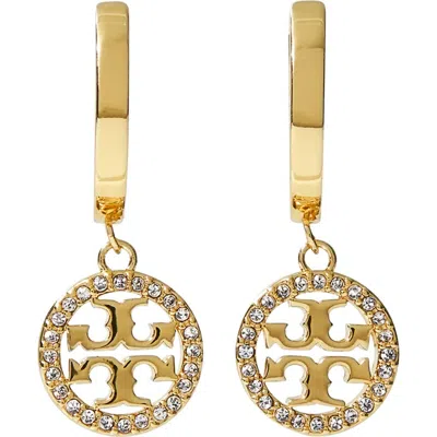 Tory Burch Miller Pavé Drop Huggie Hoop Earrings In Gold
