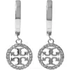 Tory Burch 'miller' Metallic Earings With Double T Logo Charm In Silver