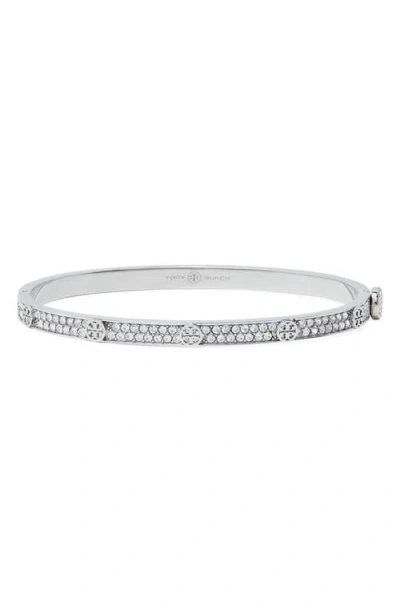 Tory Burch Miller Pavé Hinge Bracelet In Silver