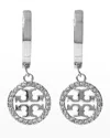 Tory Burch Miller Pave Hoop Earring In Tory Silver / Crysta