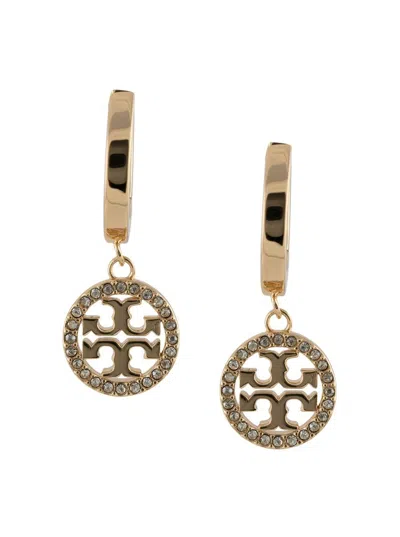 Tory Burch Miller Gold-colored Hoop Earrings With Crystals In Brass Woman