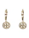 Tory Burch Pave Hoop Earring Drop Charm In Tory Gold / Crystal