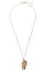 TORY BURCH TORY BURCH MILLER PAVÉ INTERLOCKING PENDANT NECKLACE