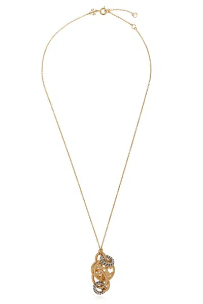 Tory Burch Miller Pavé Interlocking Pendant Necklace In Gold/crystal