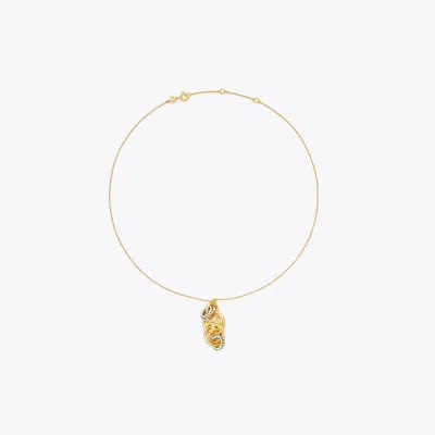 Tory Burch Miller Pavé Interlocking Pendant In Tory Gold/crystal