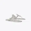 Tory Burch Miller Pave Leather Logo Sandals In Silver