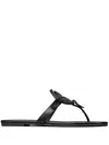 Tory Burch Black Leather Mules With Signature Logo Strap In Black
