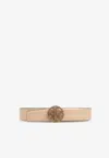 Tory Burch Miller Pavé Logo Leather Belt In Beige