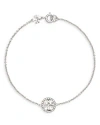 Tory Burch Miller Pave Logo Link Bracelet In Silver