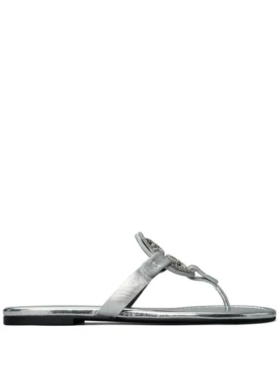 Tory Burch Miller Pave Logo Sandals In Silver