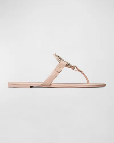 Tory Burch Miller Pave Medallion Thong Sandals In Pink