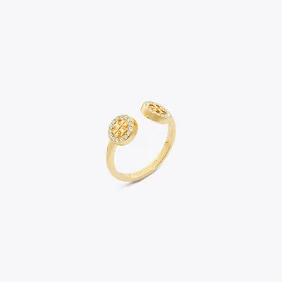 Tory Burch Miller Pavé Open Ring In Tory Gold/crystal