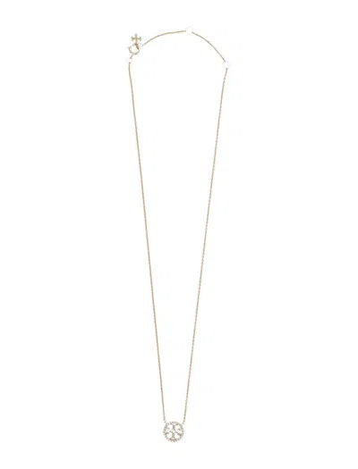 Tory Burch Adjustable Chain Link Pendant Necklace In Tory Gold / Crystal