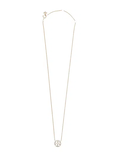Tory Burch Adjustable Chain Link Pendant Necklace In Tory Gold / Crystal