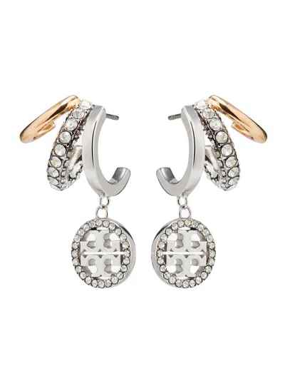 Tory Burch Miller Pave Triple Hoop Earring In Silver