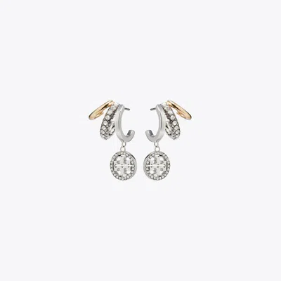 Tory Burch Miller Pavé Triple Hoop Earrings In White
