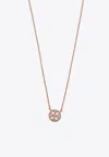 Tory Burch Delicate Crystal Logo Pendant Necklace In Rose Gold