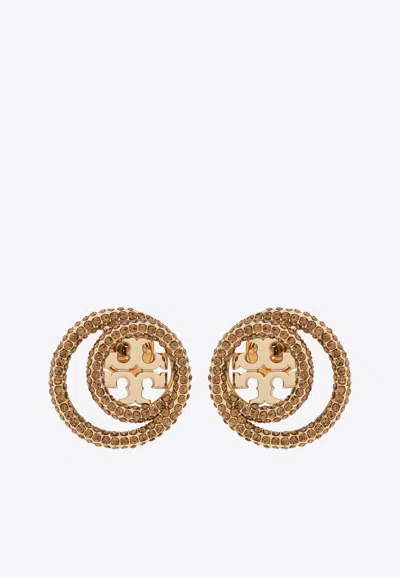 Tory Burch Miller Paved Stud Earrings In Tory Gold/smoky Topaz