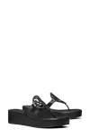 Tory Burch Black Logo Wedge Sandals In Black