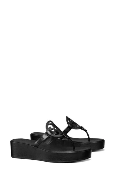 Tory Burch Miller Platform Wedge Thong Sandal In Perfect Black