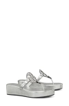 Tory Burch Miller Metallic Logo Wedge Thong Sandals In Silver