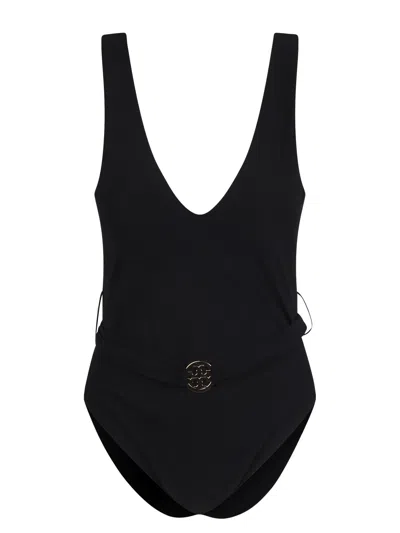 Tory Burch Miller Plunging V-neck Swimsuit In Black