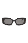 Tory Burch Monogram Beveled Rectangle Sunglasses In Black