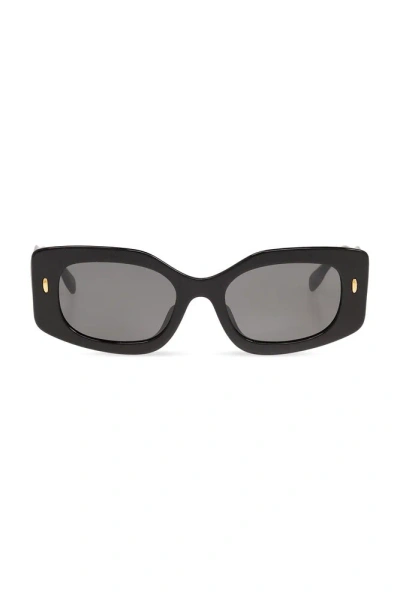 Tory Burch Miller Pushed Rectangle Sunglasses In Black/dark Grey