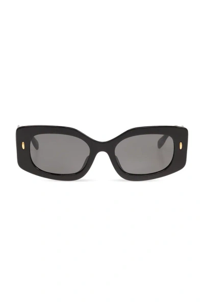 Tory Burch Monogram Beveled Rectangle Sunglasses In Black