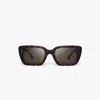 Tory Burch Miller Rectangular Sunglasses In Dark Tortoise/solid Brown