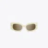 Tory Burch Miller Pushed Rectangle Sunglasses In Ivory/dark Brown