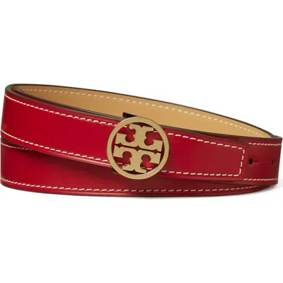 Tory Burch Miller Reversible Leather Belt In Tory Red/ginger Shortbread
