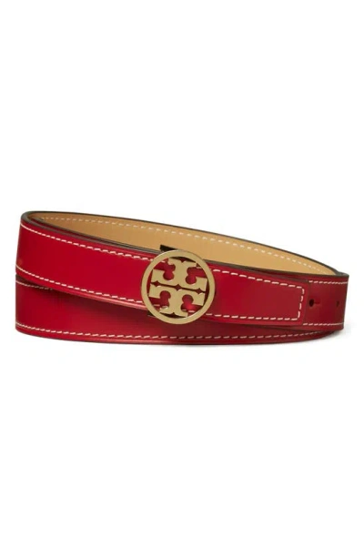 Tory Burch Miller Reversible Smooth Leather Belt In Tory Red Ginger Shortbread