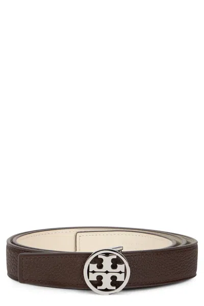 Tory Burch Miller Reversible Leather Belt With Statement Buckle In Brown