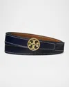 Tory Burch Miller Reversible Smooth Leather Belt In Tory Navy/moose/gold