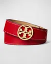 Tory Burch Miller Reversible Logo Belt In 402 Tory Red Leather Ginger Shortbread Gold