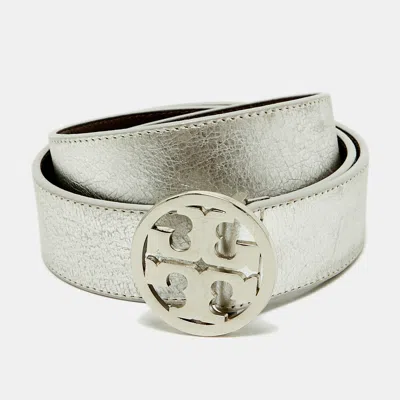 Pre-owned Tory Burch Miller S Buckle Belt Silver Leather