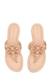 Tory Burch Miller Medallion Metallic Leather Flat Slide Sandal In Light Sand