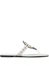 Tory Burch Miller Eyelet T-strap Flat Sandals In White