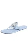 Tory Burch Cut-out Leather Flat Sandals In Blue Cloud