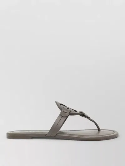 Tory Burch Miller Sandals Round Footbed Flat Sole In Gray