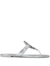Tory Burch Miller Logo-plaque Sandals In Silver