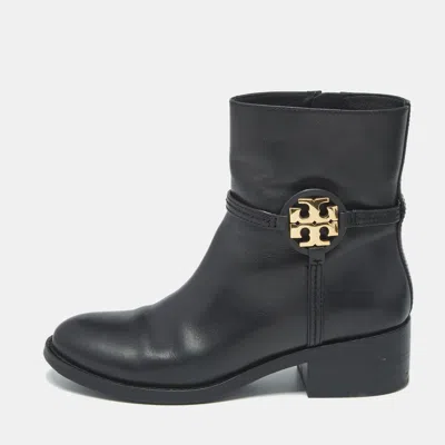 Pre-owned Tory Burch Miller Size 38 Black Leather Ankle Length Boots