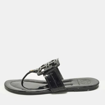 Pre-owned Tory Burch Miller Size 38.5 Black Patent Leather Thong Flats