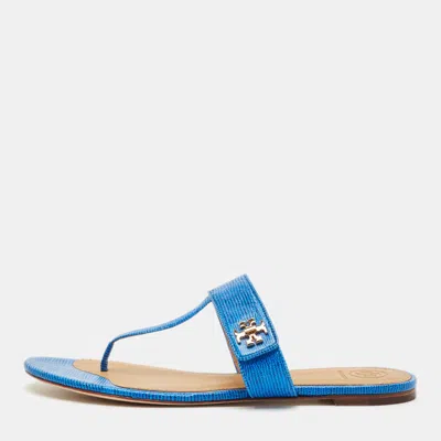 Pre-owned Tory Burch Miller Size 40 Blue Leather Thong Sandals