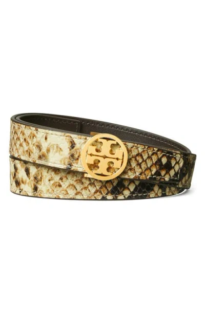 Tory Burch Miller Snakeskin Embossed Belt In Crown/gold
